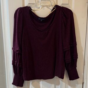 Democracy Burgundy Long Sleeve Puff Shoulder Top Sz Medium